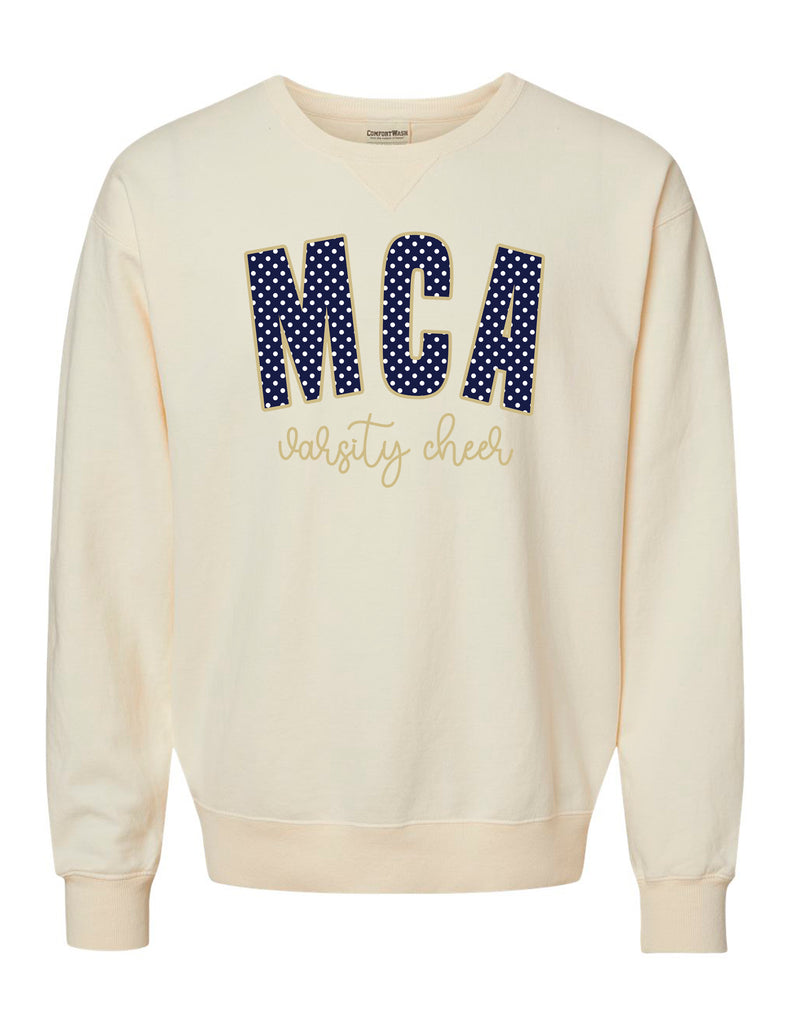 MCA Cheer Polka Dot Applique Comfort Colors Parchment Crewneck