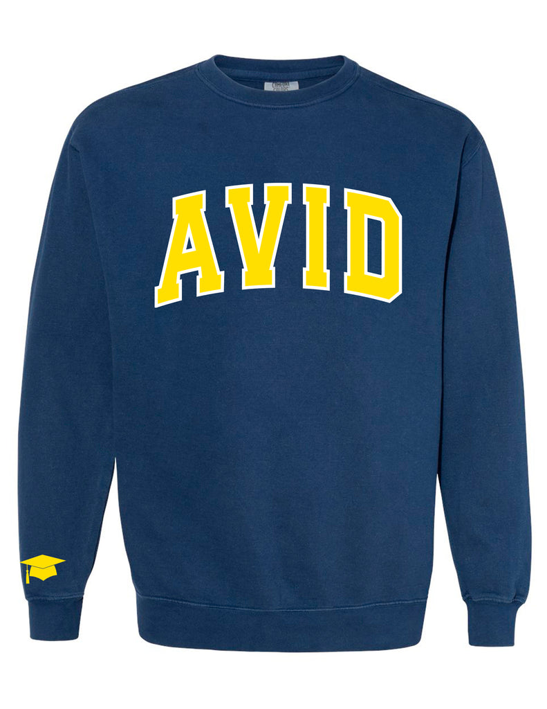 MHS AVID Embroidered Applique Navy Comfort Colors Crewneck with Sleeve Embroidery