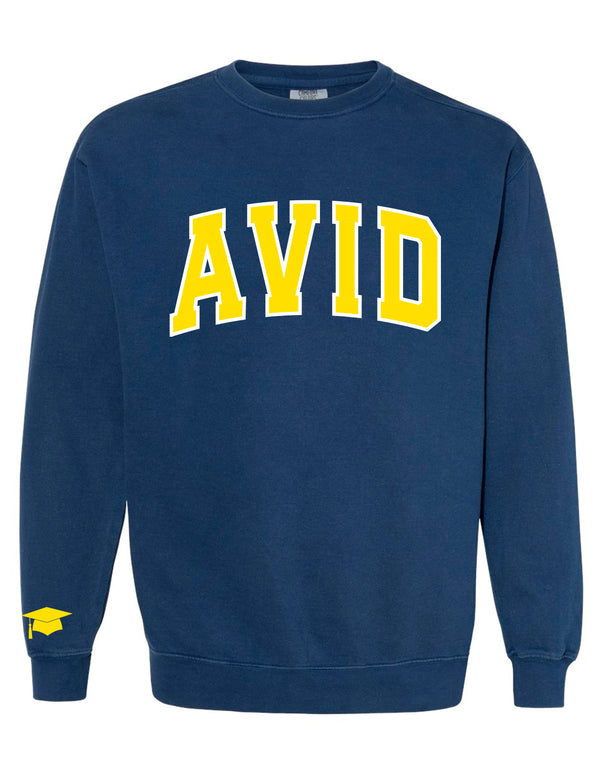 MHS AVID Embroidered Applique Navy Comfort Colors Crewneck with Sleeve Embroidery