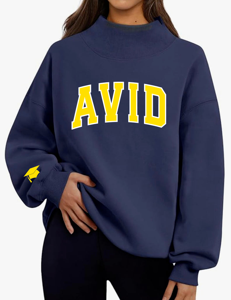MHS AVID Embroidered Applique Navy Mock Neck with Sleeve Embroidery