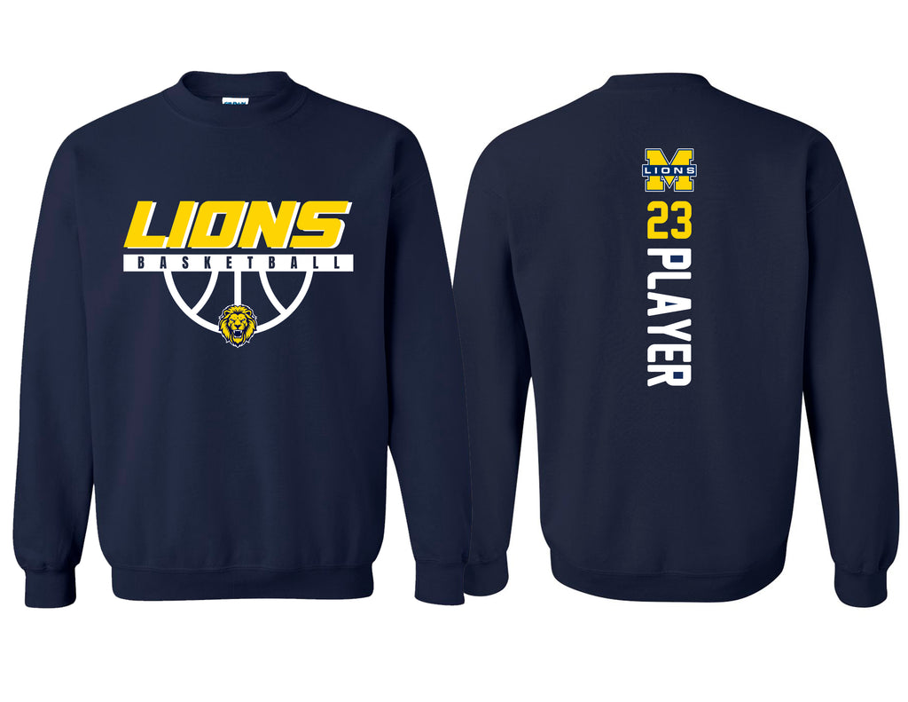 MHS Basketball Half Ball Gildan Navy Crewneck with Personalization