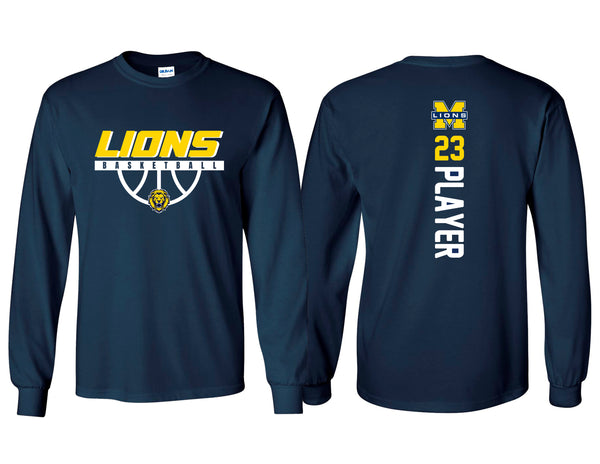 MHS Basketball Half Ball Gildan Navy Long Sleeve Tee with Personalization