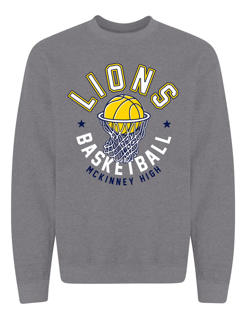 MHS Basketball LIONS Net Gildan Graphite Heather Crewneck