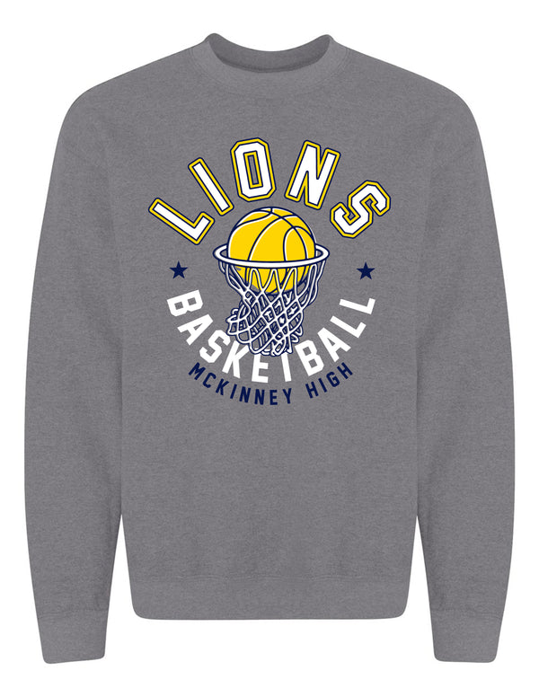 MHS Basketball LIONS Net Gildan Graphite Heather Crewneck