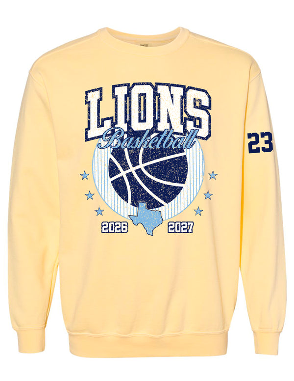 MHS Basketball Lions Texas Butter Comfort Colors Crewneck with Jersey Number Personalization