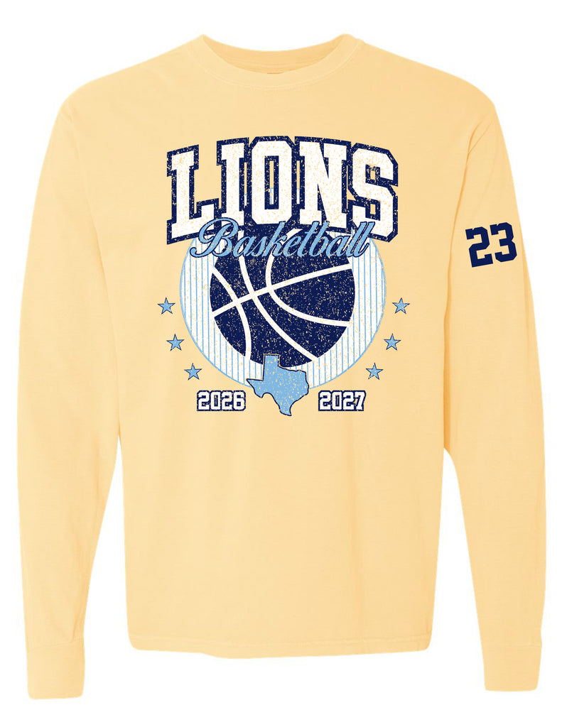 MHS Basketball Lions Texas Butter Comfort Colors Long Sleeve Tee with Jersey Number Personalization