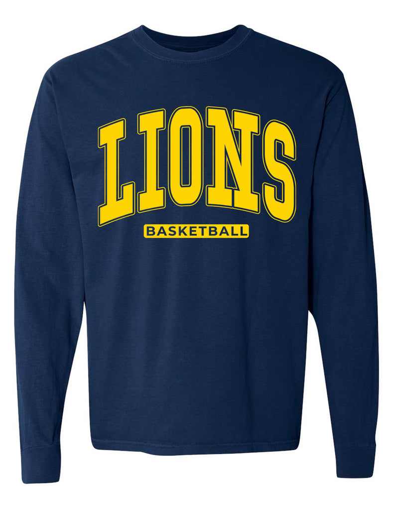 MHS Basketball Oversized Print Navy Comfort Colors Long Sleeve Tee