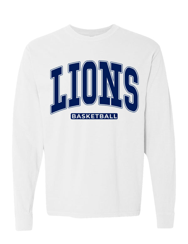 MHS Basketball Oversized Print White Comfort Colors Long Sleeve Tee
