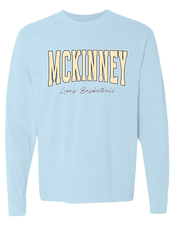 MHS Basketball Pinstripe Design Chambray Comfort Colors Long Sleeve Tee