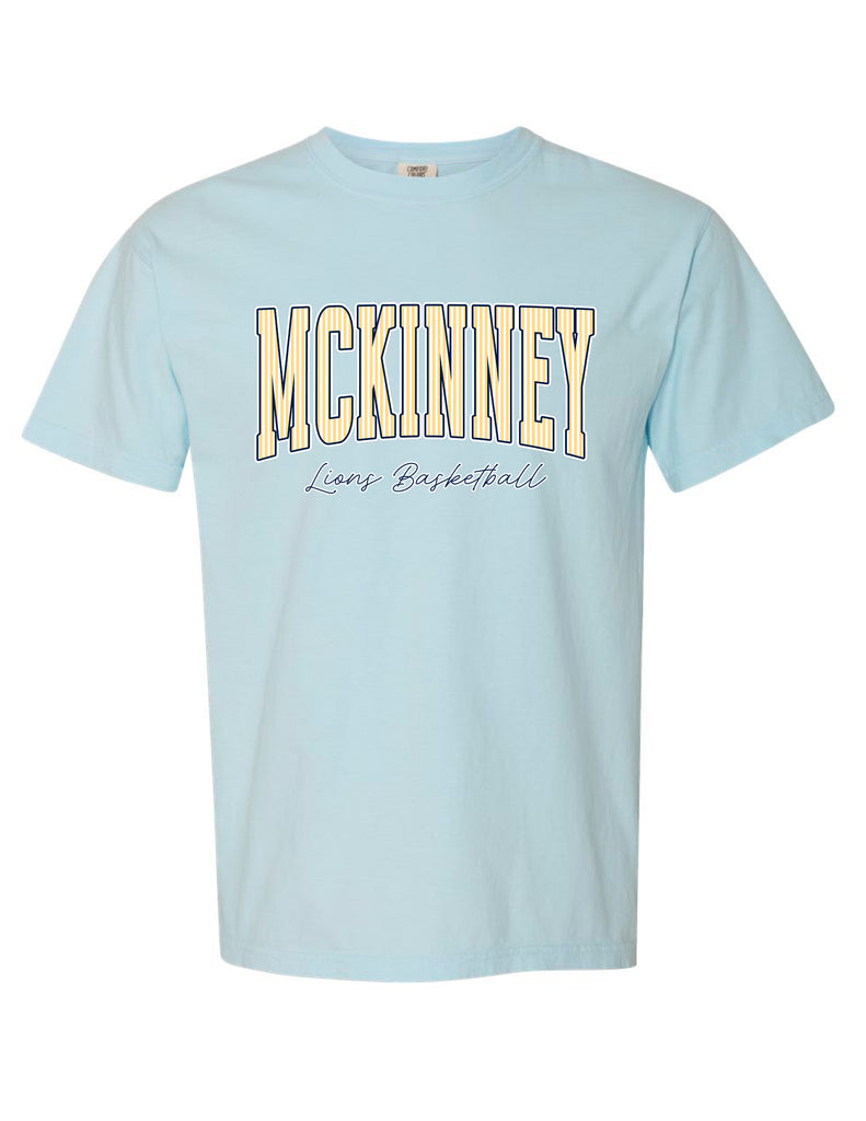 MHS Basketball Pinstripe Design Chambray Comfort Colors Tee