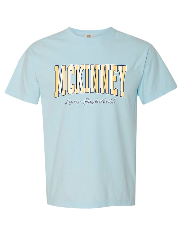 MHS Basketball Pinstripe Design Chambray Comfort Colors Tee