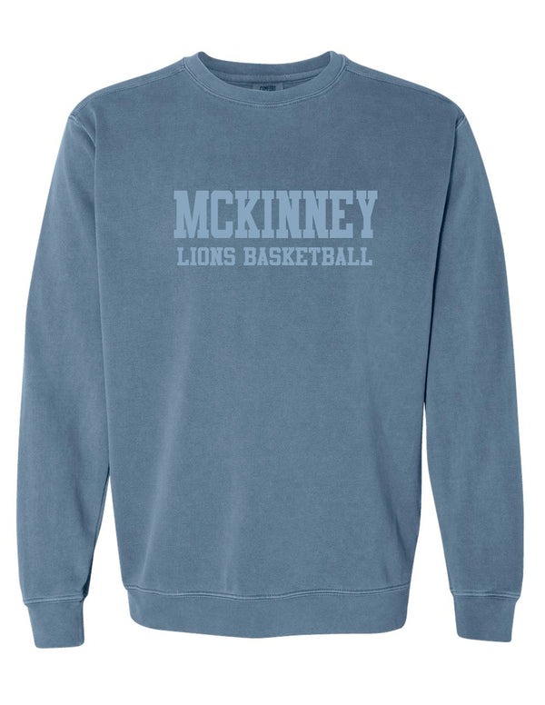 MHS Basketball Tone on Tone Blue Jean Comfort Colors Crewneck with Embroidery