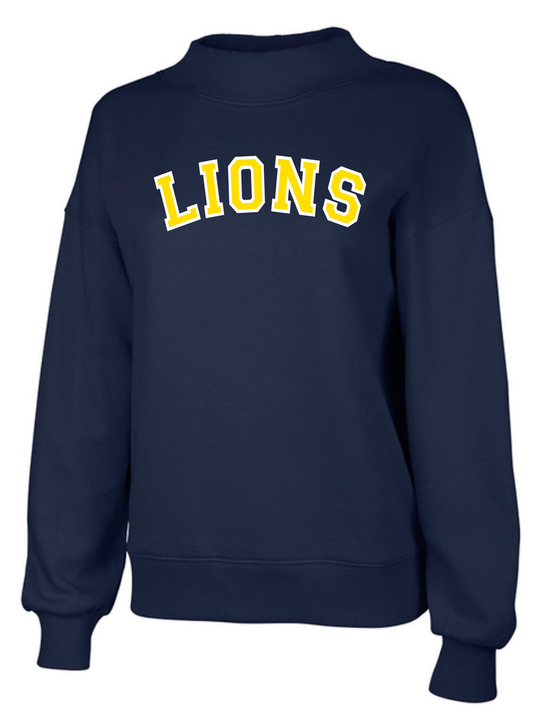 High Cheer LIONS Embroidered Applique Navy Charles RiverMock Neck