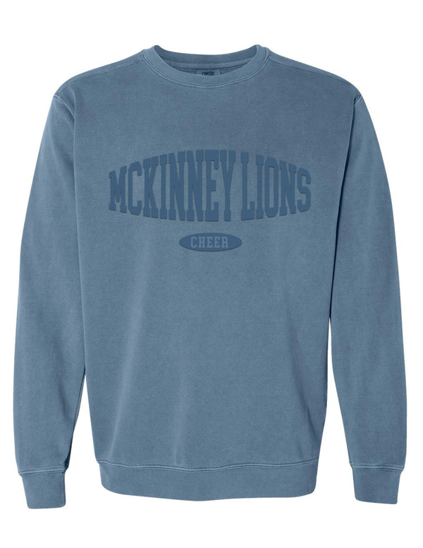 McKinney High Cheer Comfort Colors Blue Jean Puffy Print Crewneck Sweatshirt