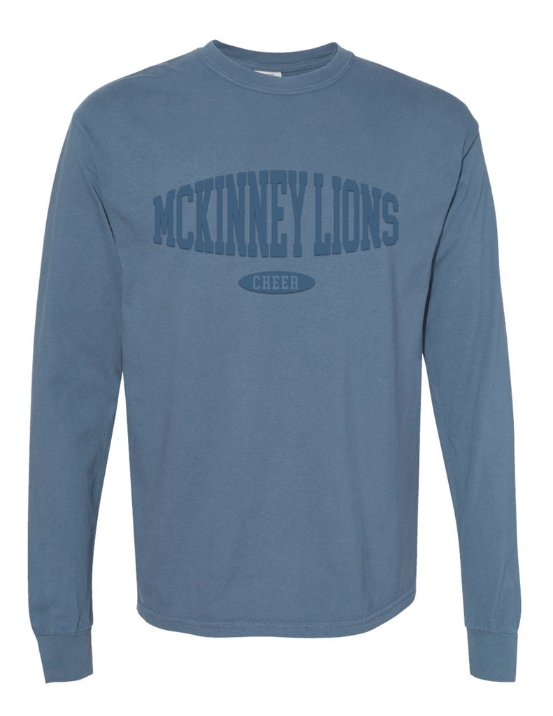 McKinney High Cheer Comfort Colors Blue Jean Puffy Print Long Sleeve Tee