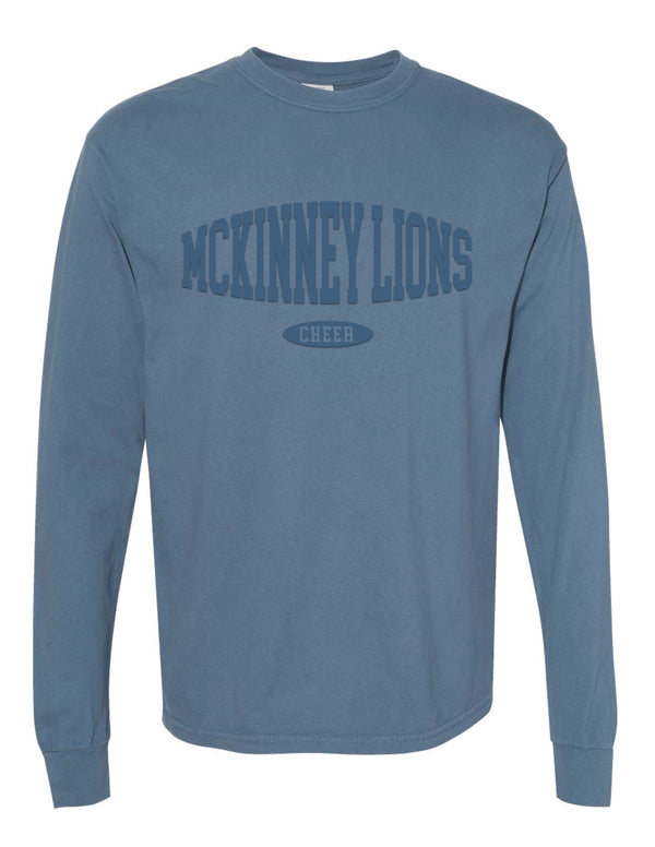 McKinney High Cheer Comfort Colors Blue Jean Puffy Print Long Sleeve Tee
