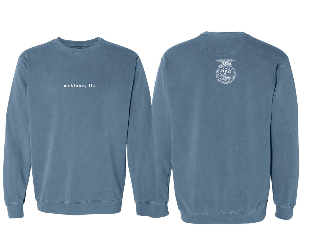 McKinney High FFA Small Serif Blue Jean Comfort Colors Crewneck
