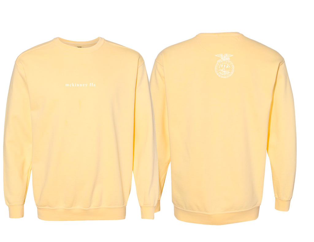 McKinney High FFA Small Serif Butter Yellow Comfort Colors Crewneck