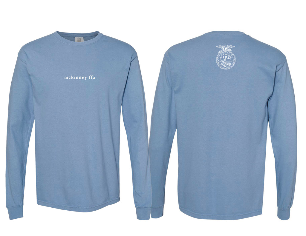 McKinney High FFA Small Serif Washed Denim Comfort Colors Long Sleeve Tee