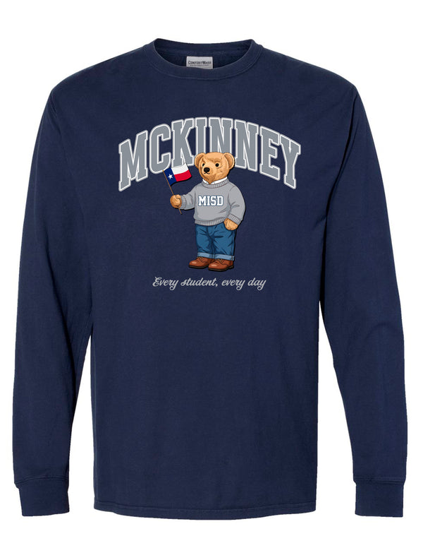 McKinney ISD Navy Comfort Wash Bear Crewneck Sweatshirt