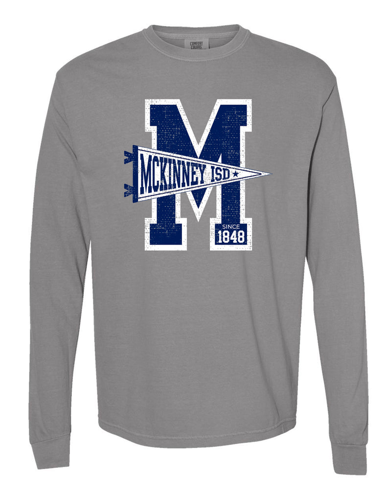 McKinney ISD Grey Comfort Colors Pennant Long Sleeve Tee
