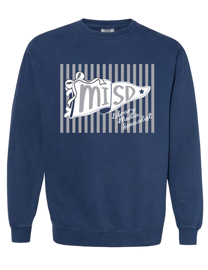 MISD Librarians Striped Pennant Navy Comfort Colors Crewneck