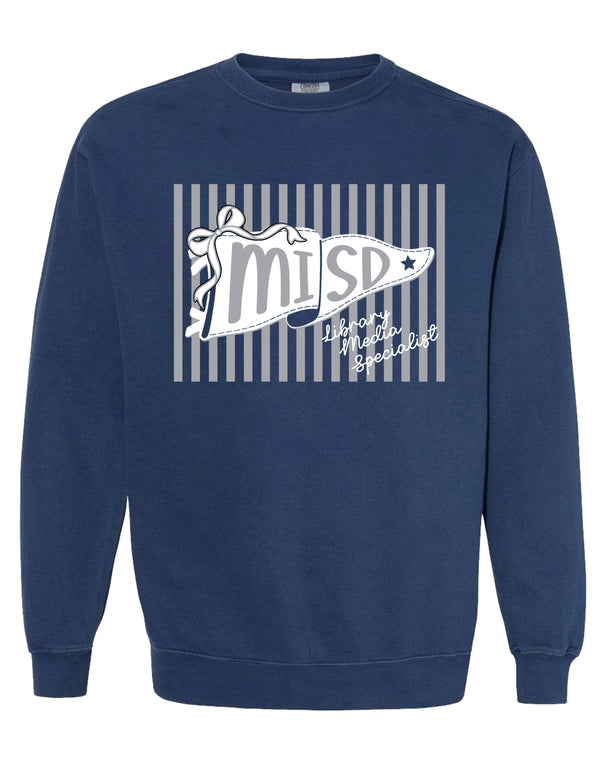 MISD Librarians Striped Pennant Navy Comfort Colors Crewneck
