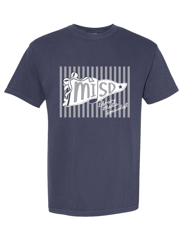 MISD Librarians Striped Pennant Navy Comfort Colors Tee