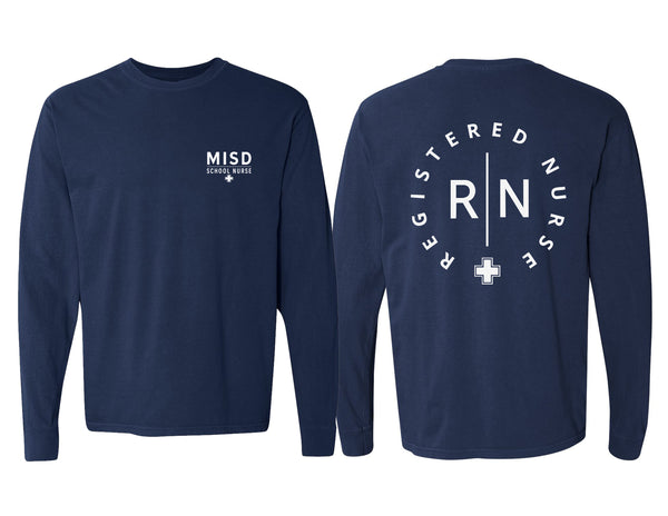 MISD Health Services Comfort Color Navy Frocket Design Long Sleeve T-Shirt