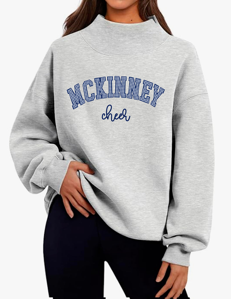 High Cheer Gingham Cheer Applique on Gray Mock Neck