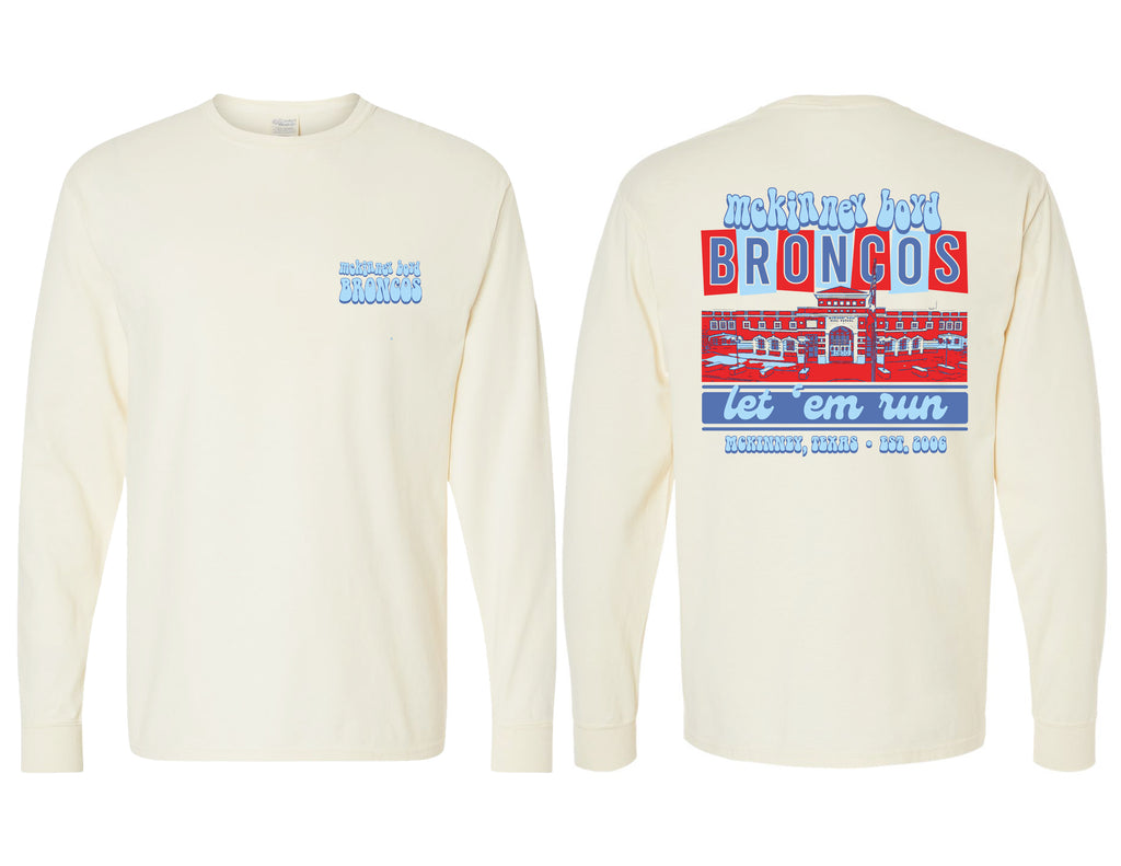 Boyd Cheer Comfort Wash Parchment Retro School Design Long Sleeve Tee