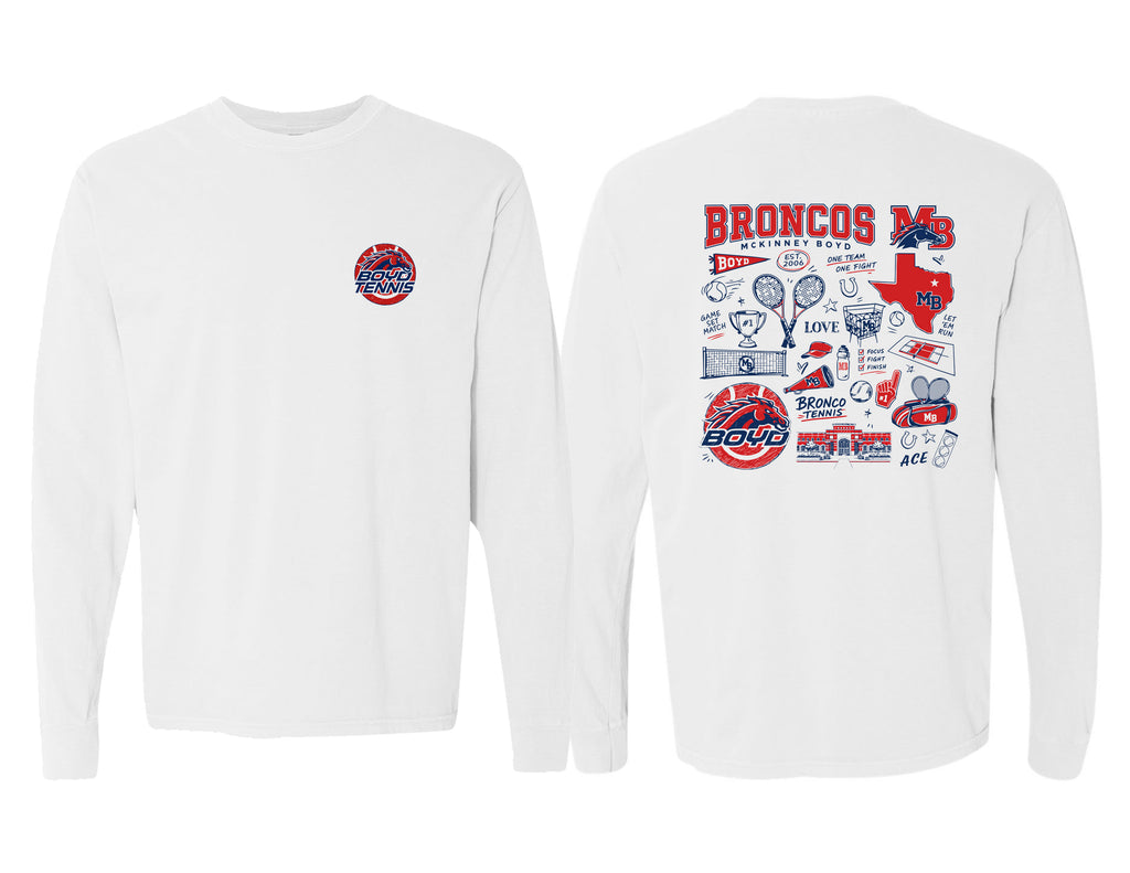 Boyd Tennis Comfort Color Long Sleeve T-Shirt White Icon