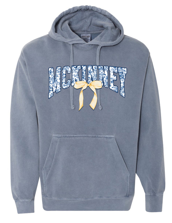 McKinney High Cheer Comfort Colors Blue Jean Floral Bow Design Hoodie