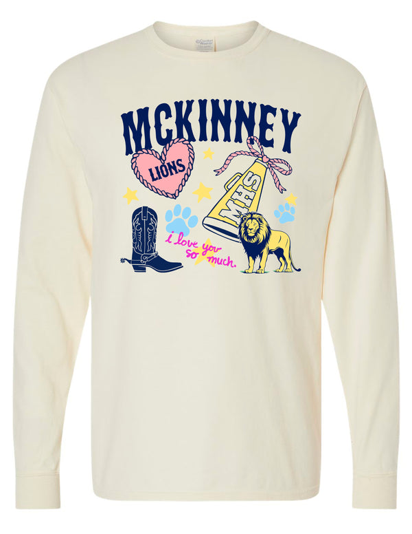 McKinney High Cheer Vintage Western Style Comfort Wash Parchment Long Sleeve Tee