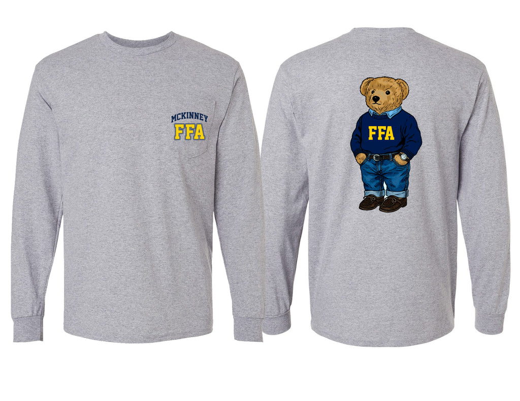 McKinney High FFA Bear Ash Gray Gildan Pocket Long Sleeve Tee
