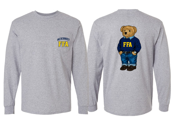 McKinney High FFA Bear Ash Gray Gildan Pocket Long Sleeve Tee