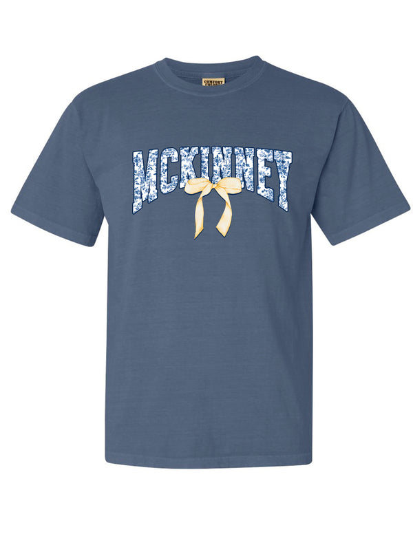 McKinney High Cheer Comfort Colors Blue Jean Floral Bow Design Tee