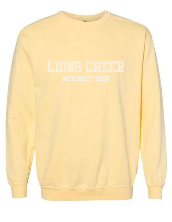 McKinney High Cheer Comfort Colors Butter LIONS CHEER Tone-on-Tone Embroidered Crewneck