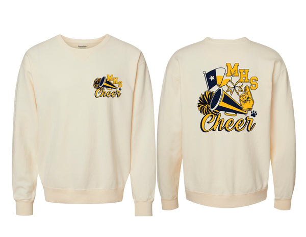 McKinney High Cheer Comfort Wash Parchment Hand Drawn Cheer Design Crewneck Sweatshirt