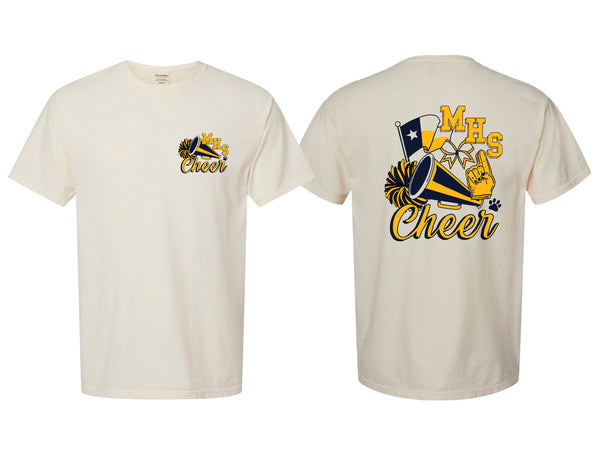 McKinney High Cheer Comfort Wash Parchment Hand Drawn Cheer Design Tee
