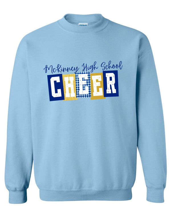 McKinney High Cheer Light Blue Block Pattern CHEER Crewneck Sweatshirt