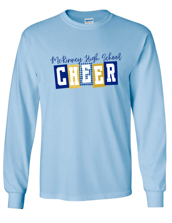 McKinney High Cheer Light Blue Block Pattern CHEER Long Sleeve Tee