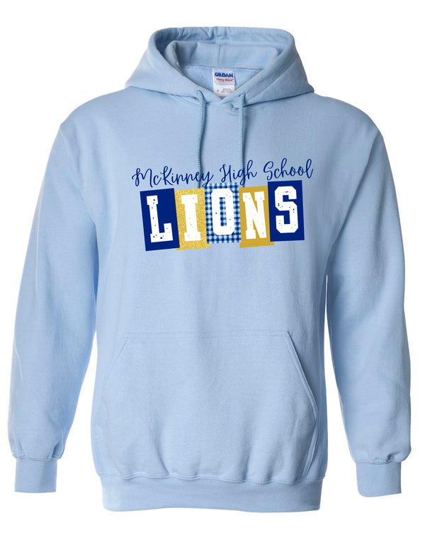 McKinney High Cheer Light Blue Block Pattern LIONS Hoodie