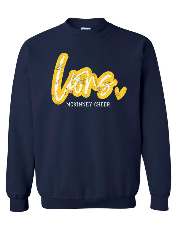 McKinney High Cheer Lions Script Navy Crewneck Sweatshirt