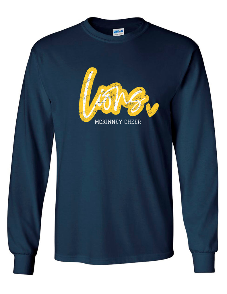 McKinney High Cheer Lions Script Navy Long Sleeve Tee