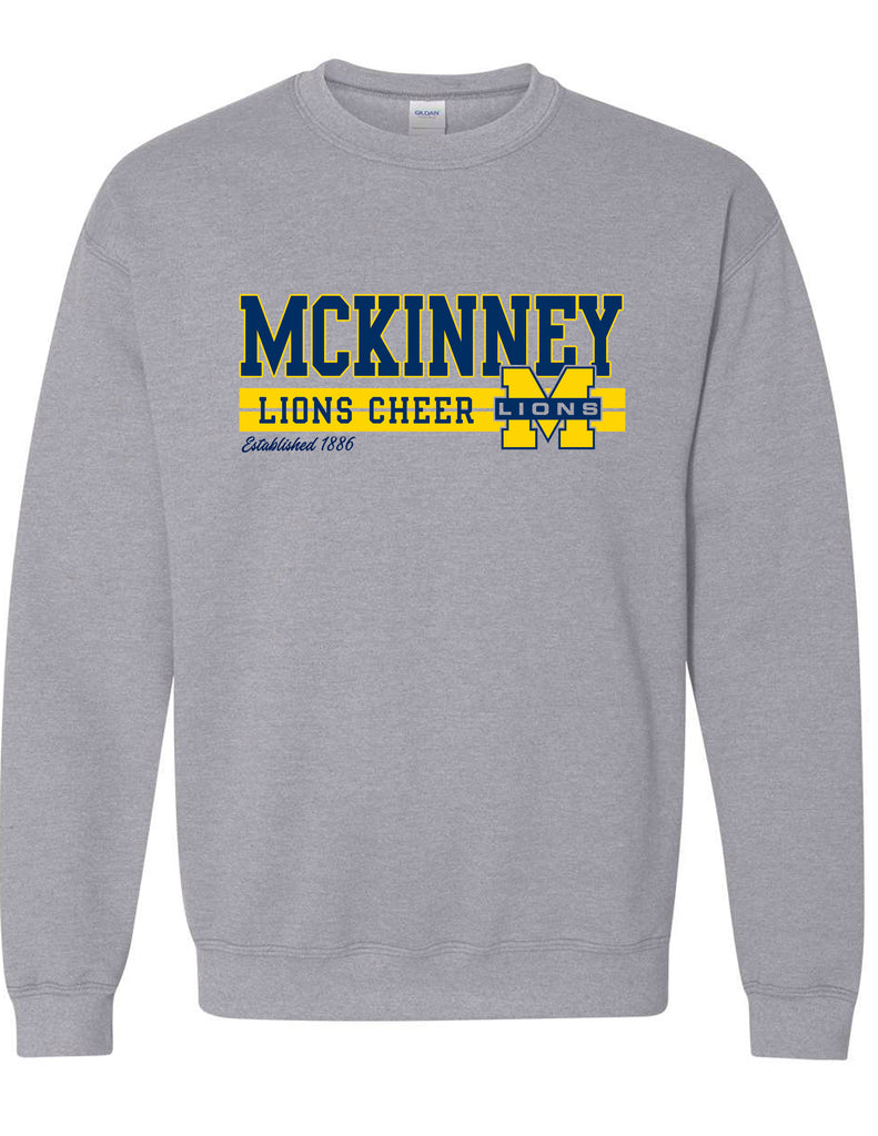 McKinney High Cheer Sports Gray Stripe Design Crewneck Sweatshirt