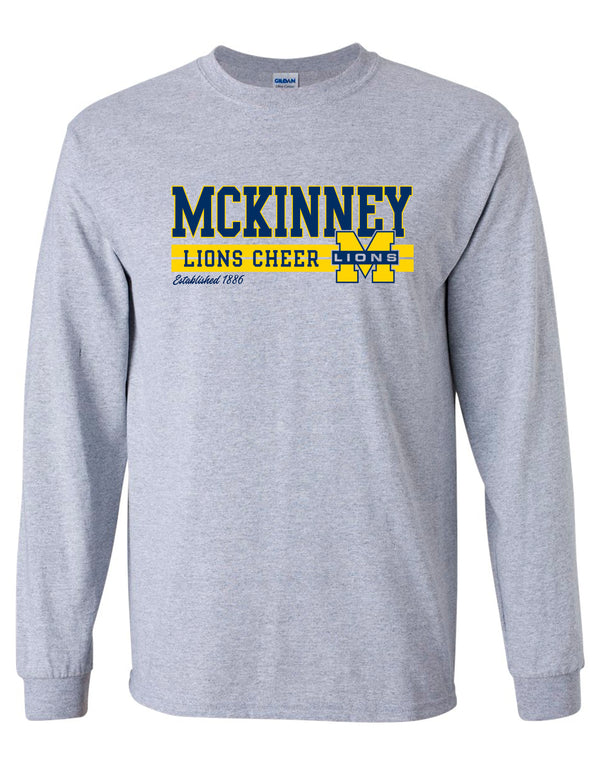 McKinney High Cheer Sports Gray Stripe Design Long Sleeve Tee