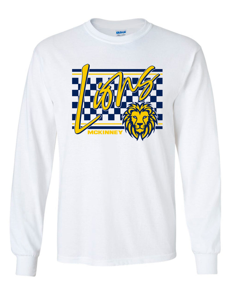 McKinney High Cheer White Checker Script Long Sleeve Tee