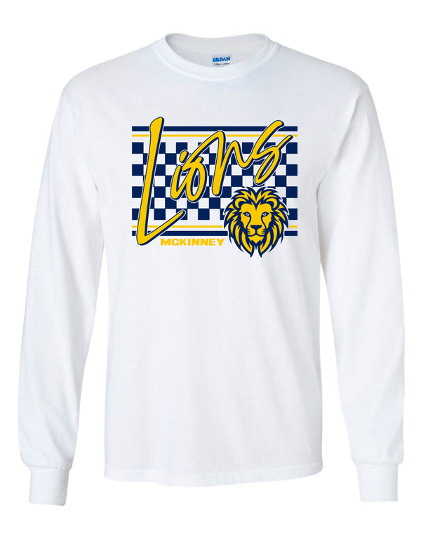 McKinney High Cheer White Checker Script Long Sleeve Tee