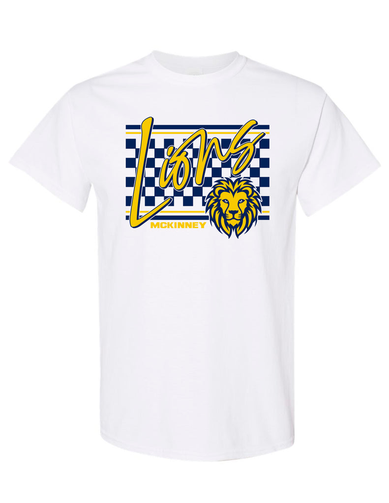 McKinney High Cheer White Checker Script Tee